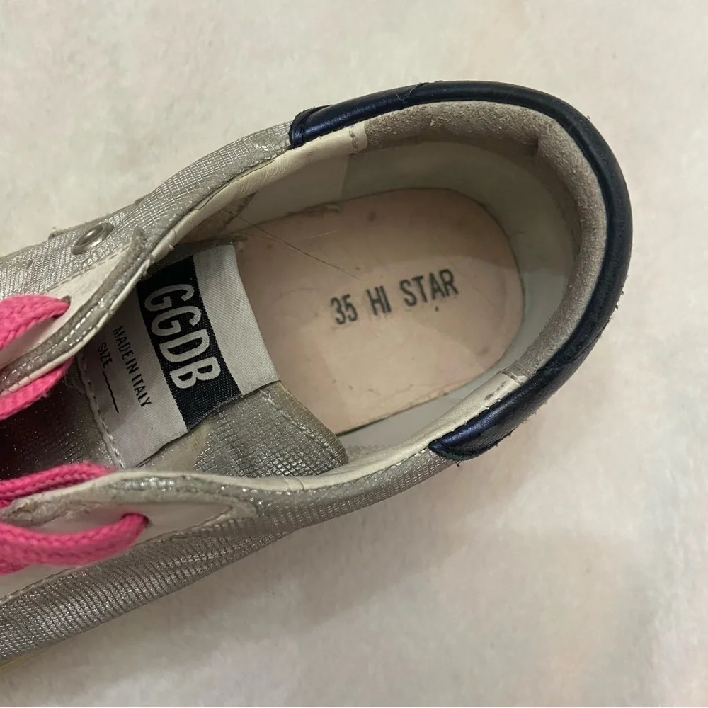 Golden Goose Hi Star sneakers in glitter with checkered pattern and white star